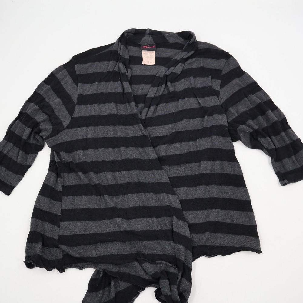 Torrid Striped Wrap Cardigan Womens 3 Black Grey Asymmetrical Open Front Knit